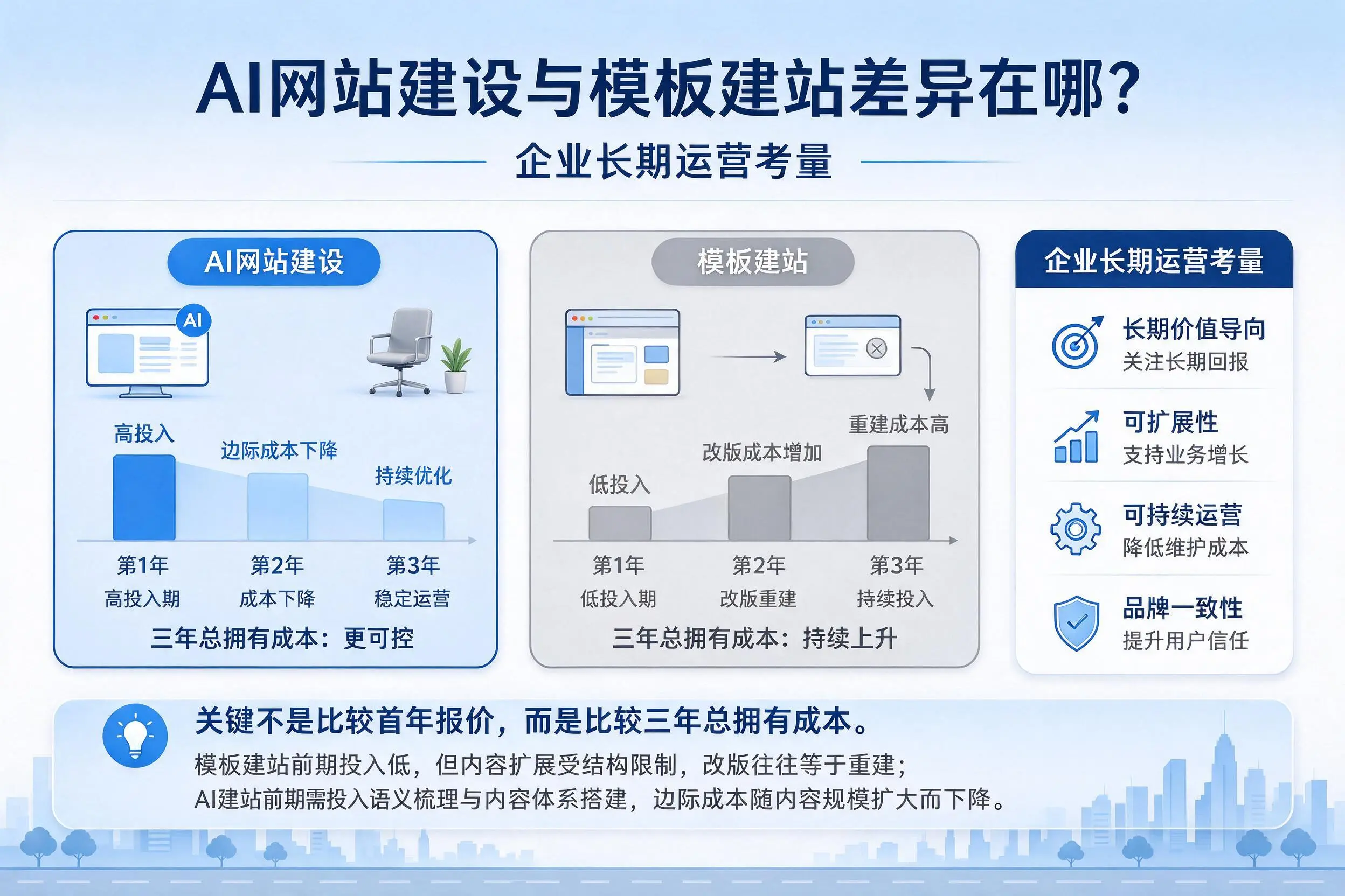 AI网站建设与模板建站差异在哪？抚州企业长期运营考量